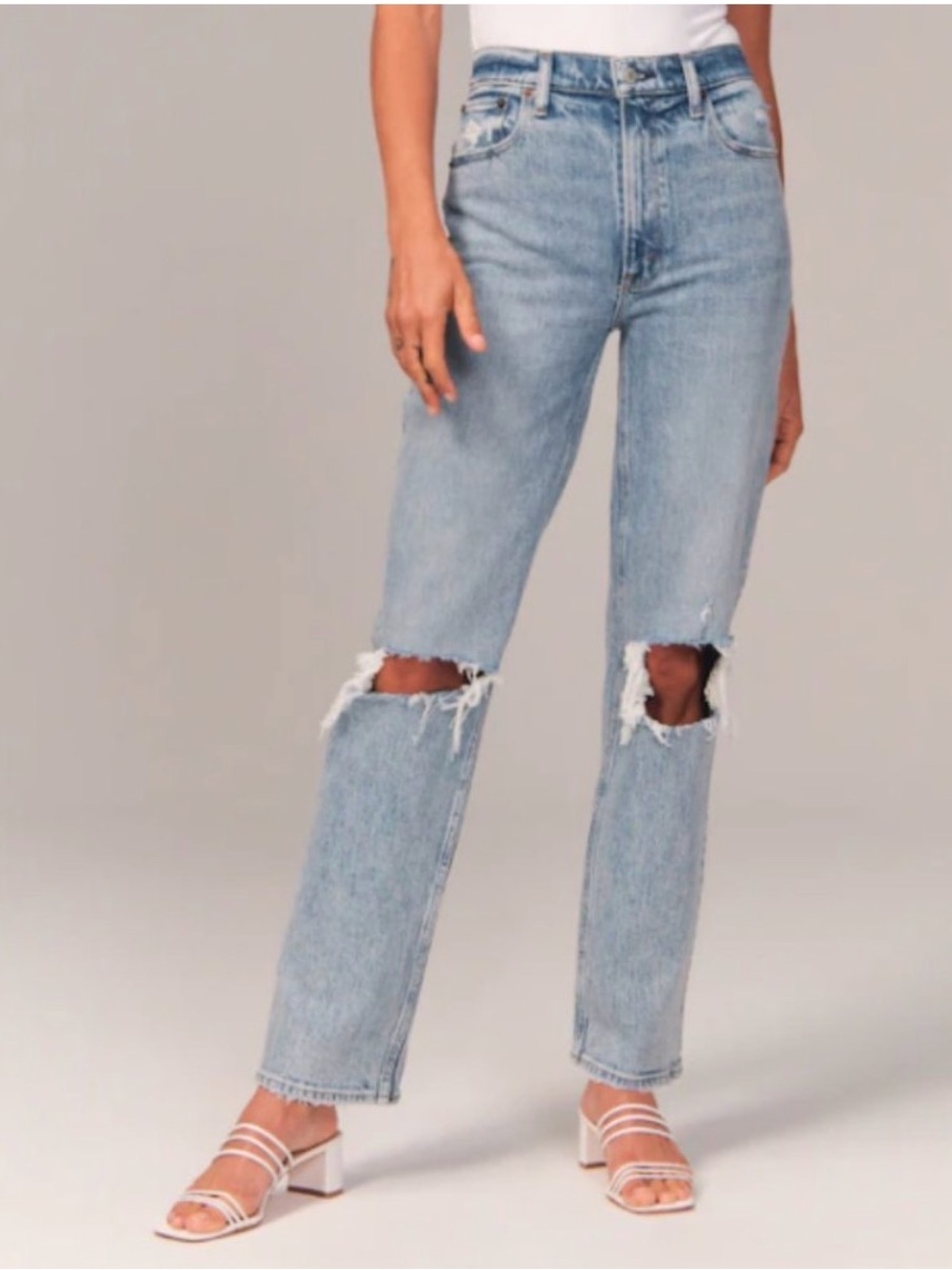 Abercrombie & Fitch Light Wash Distressed Straight-Leg Jeans